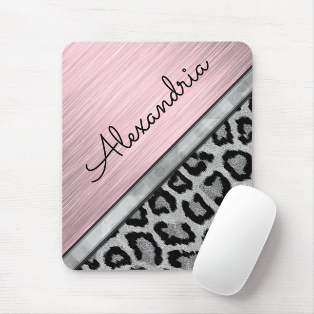 Pink Blush Illuminating Leopard Print Mouse Pad (With Mouse)