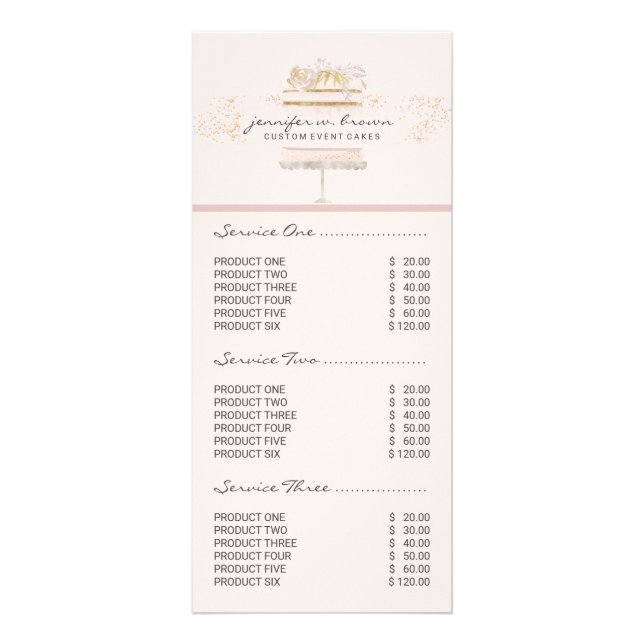 Pink Blush Ivory Cake Bakery Floral Pastry Rack Card (Front)