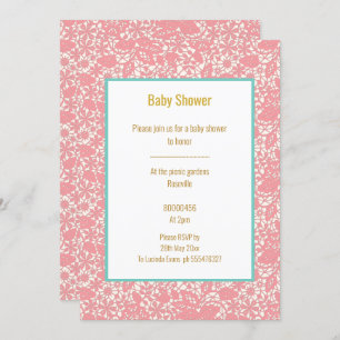 PINK BLUSH LACE BLUE BORDER BABY SHOWER INVITATION