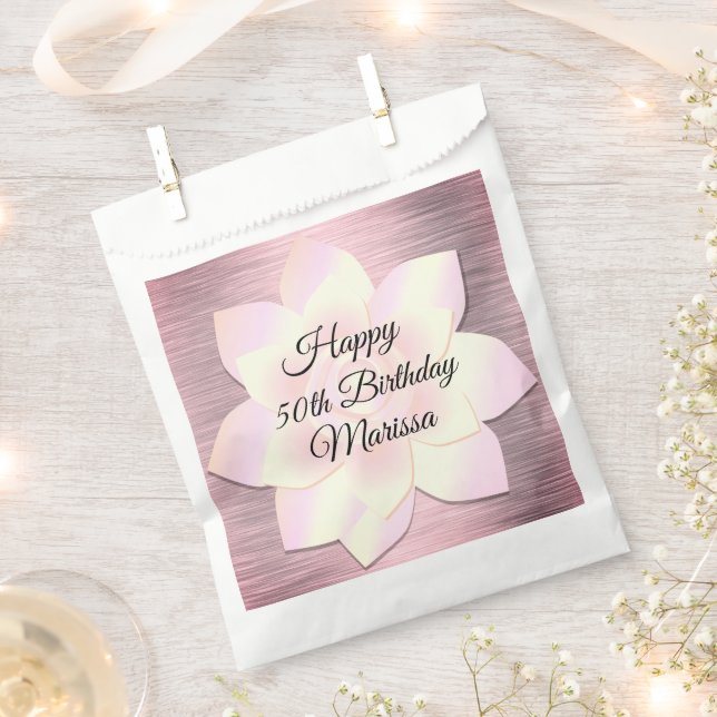 Pink Blush Lotus Flower Birthday Personalised  Favour Bag (Clipped)