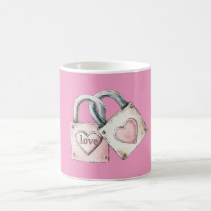 Pink Blush Love Heart Locks Coffee Mug