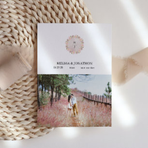 Pink Blush Magnolia Floral Add Image Save The Date