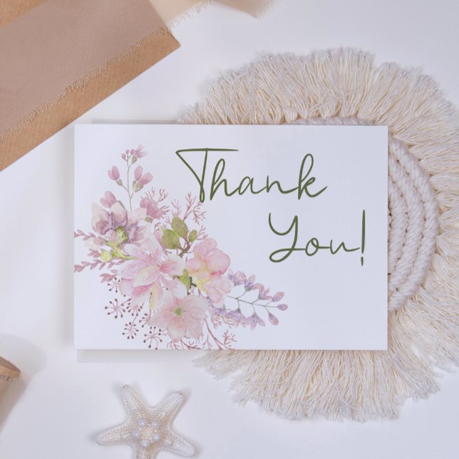 Pink Blush Magnolia Floral Elegant Thank You Card (Creator Uploaded)
