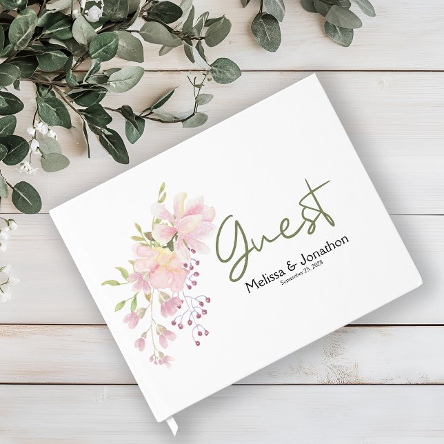 Pink Blush Magnolia Floral Wedding Guest Book (Creator Uploaded)