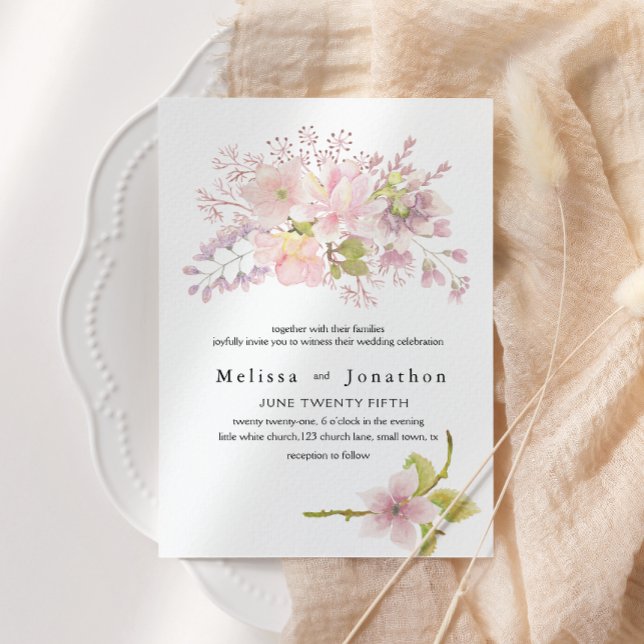 Pink Blush Magnolia Floral Wedding Invitation (Creator Uploaded)