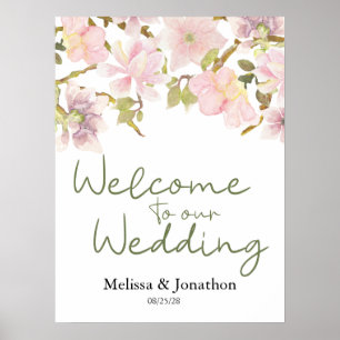 Pink Blush Magnolia Floral Wedding Poster