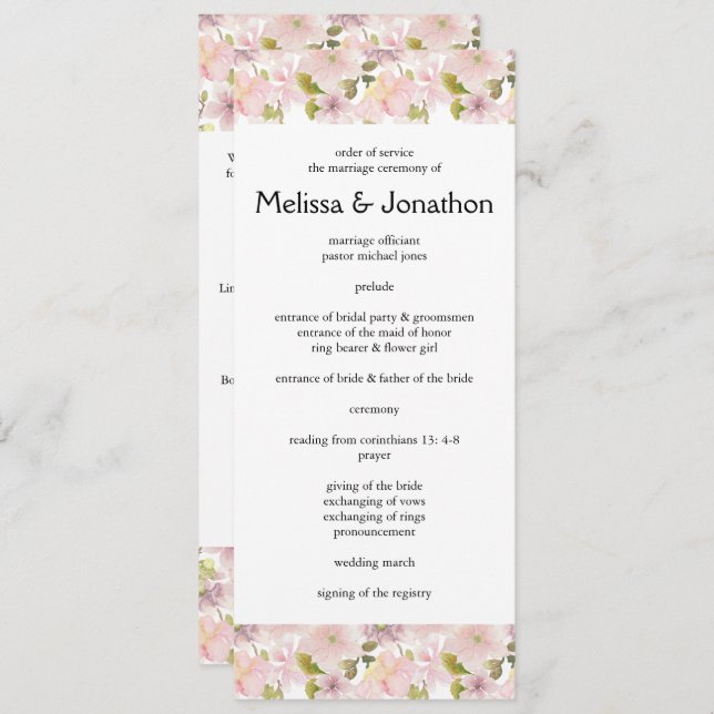 Pink Blush Magnolia Floral Wedding Program (Front/Back)