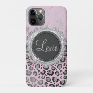 Pink Blush Marble Glitter Leopard Personalised iPhone 11 Pro Case