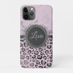 Pink Blush Marble Glittery Leopard  Customise      iPhone 11 Pro Case
