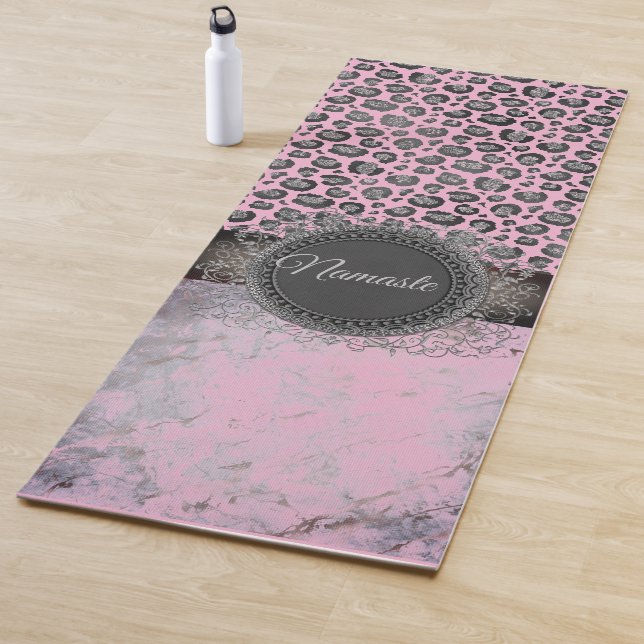 Pink Blush Marble Glittery Leopard    Yoga Mat (In Situ)