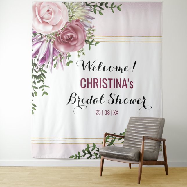 Pink Blush Mauve Floral Backdrop Tapestry (In Situ)
