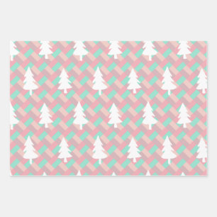 Pink blush mint winter xmas tree birthday holiday wrapping paper sheet