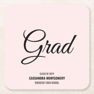 Pink Blush Modern Graduation Party Square Paper Coaster