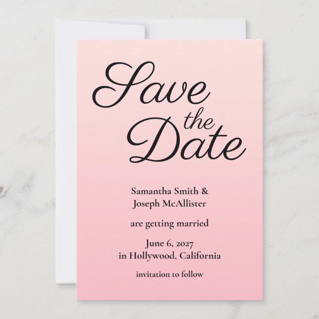 Pink Blush Ombre Save The Date (Front)