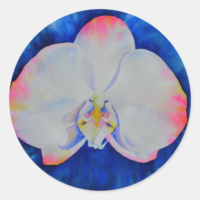 Pink Blush Orchid Classic Round Sticker (Front)