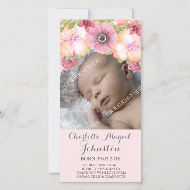 Pink Blush Pastel Flowers Thank You Shower (Front)