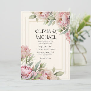 Pink Blush Peonies Floral Elegant Wedding Invitation