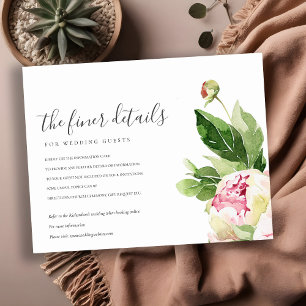 PINK BLUSH PEONY EUCALYPTUS FLORAL WEDDING DETAILS ENCLOSURE CARD
