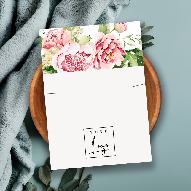 Pink Blush Peony Floral Logo Necklace Display Business Card (Creator Uploaded)