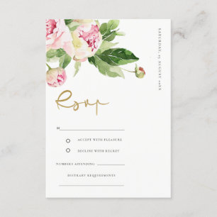 PINK BLUSH PEONY FLORAL WATERCOLOR WEDDING RSVP ENCLOSURE CARD