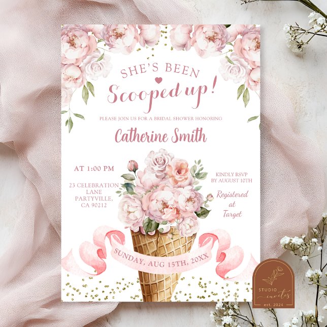 Pink Blush peony ice cream bridal shower Invitation (Creator Uploaded)