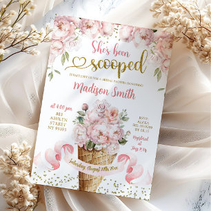Pink Blush Peony Ice Cream Scooped Bridal Shower Invitation