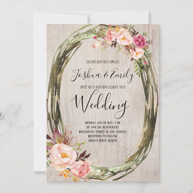 Pink Blush Peony Wedding Invitation Floral invites (Front)