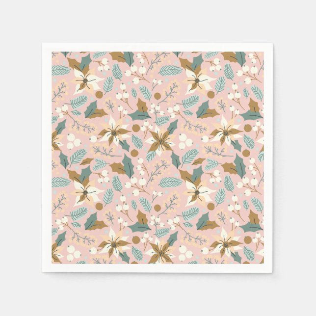 Pink blush poinsettia winter xmas holiday  napkin (Front)