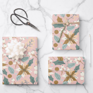 Pink blush poinsettia winter xmas holiday wrapping paper sheet