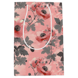 Pink, blush poppy flower pattern medium gift bag