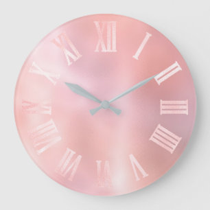 Pink Blush Powder Grey Roman Numbers Princess Large Clock