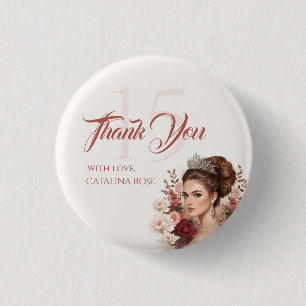 Pink Blush Rose Elegant Quinceañera Button Pin