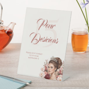 Pink Blush Rose Elegant Quinceañera Drinks Section Pedestal Sign