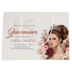Pink Blush Rose Elegant Quinceañera Large Gift Bag