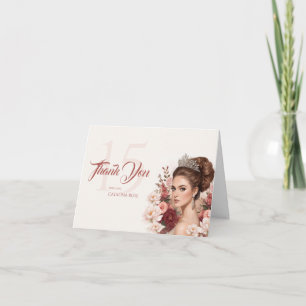 Pink Blush Rose Elegant Quinceañera Thank You Card