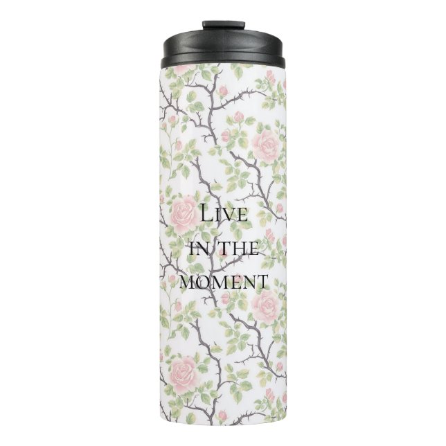 Pink Blush Rose Floral Thermal Tumbler (Front)