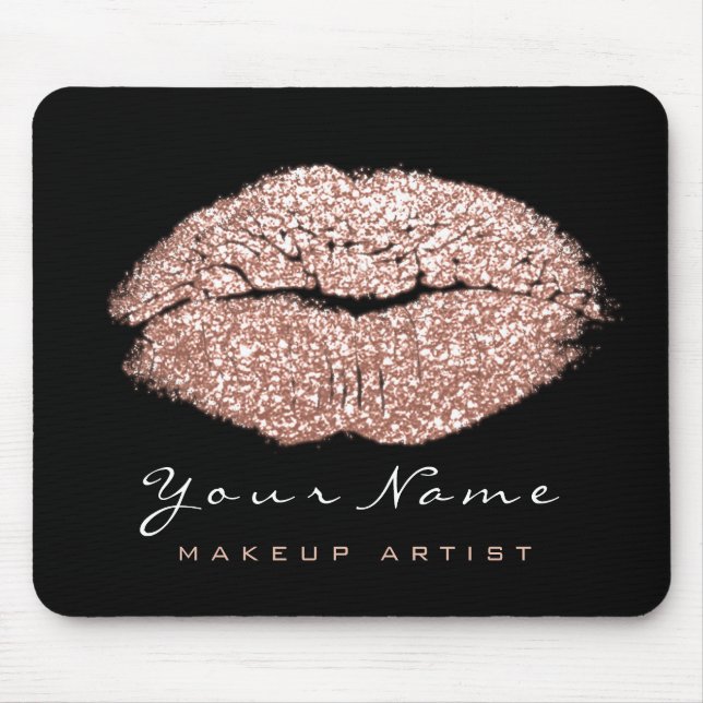 Pink Blush Rose Glitter Name Makeup Lips Kiss Mouse Pad (Front)