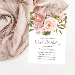 Pink Blush Rose Gold 90th Birthday Party Invite
