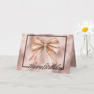Pink Blush Rose Gold Bow Birthday  Card