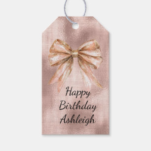 Pink Blush Rose Gold Bow Birthday Gift Tags