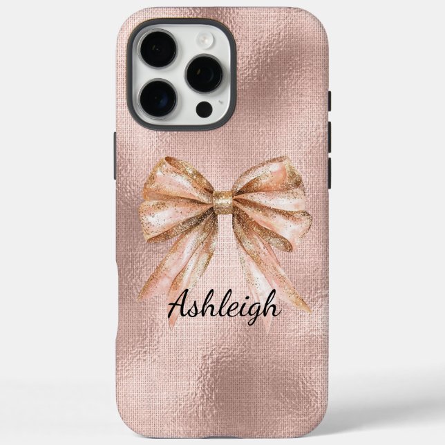 Pink Blush Rose Gold Bow Case-Mate iPhone Case (Back)
