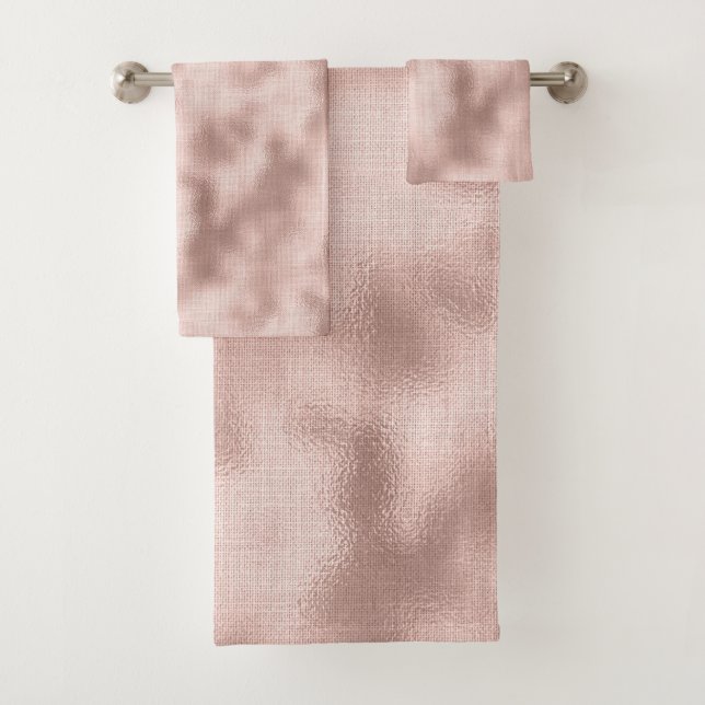 Pink Blush Rose Gold Bridal Shower Bath Towel Set (Insitu)