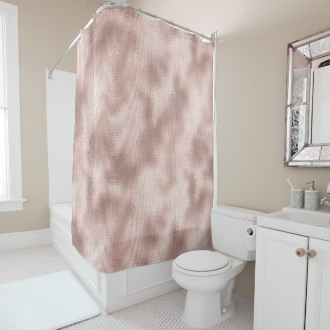 Pink Blush Rose Gold Bridal Shower Curtain (In Situ)
