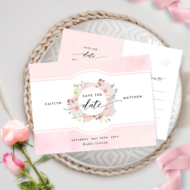 Pink, Blush, Rose Gold Chic Wedding Save the Date Postcard (Creator Uploaded)