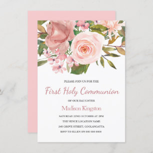 Pink Blush Rose Gold First Holy Communion Invite