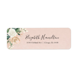 Pink Blush & Rose Gold Floral Watercolor Elegant Return Address Label