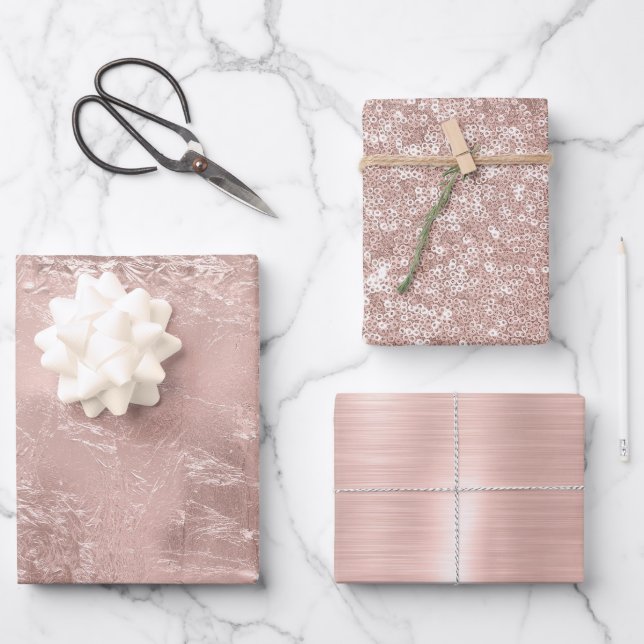 Pink Blush Rose Gold Girly Glam Birthday  Wrapping Paper Sheet (Front)