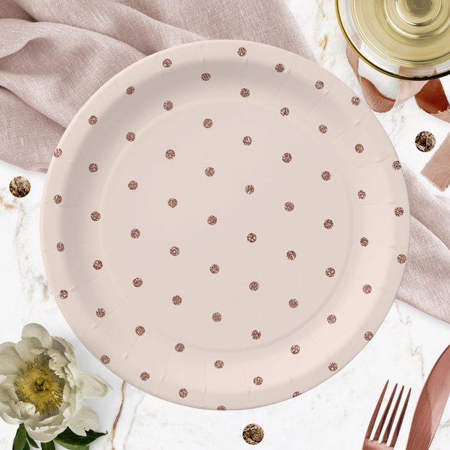 Pink Blush Rose Gold Glitter Polka Dot Pattern Paper Plate (Creator Uploaded)