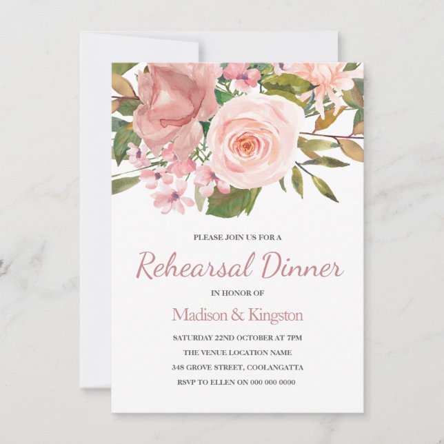 Pink Blush Rose Gold Rehearsal Dinner Invite (Front)