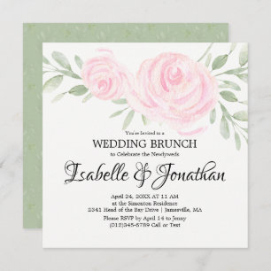 Pink Blush Rose Wedding Brunch Invitations
